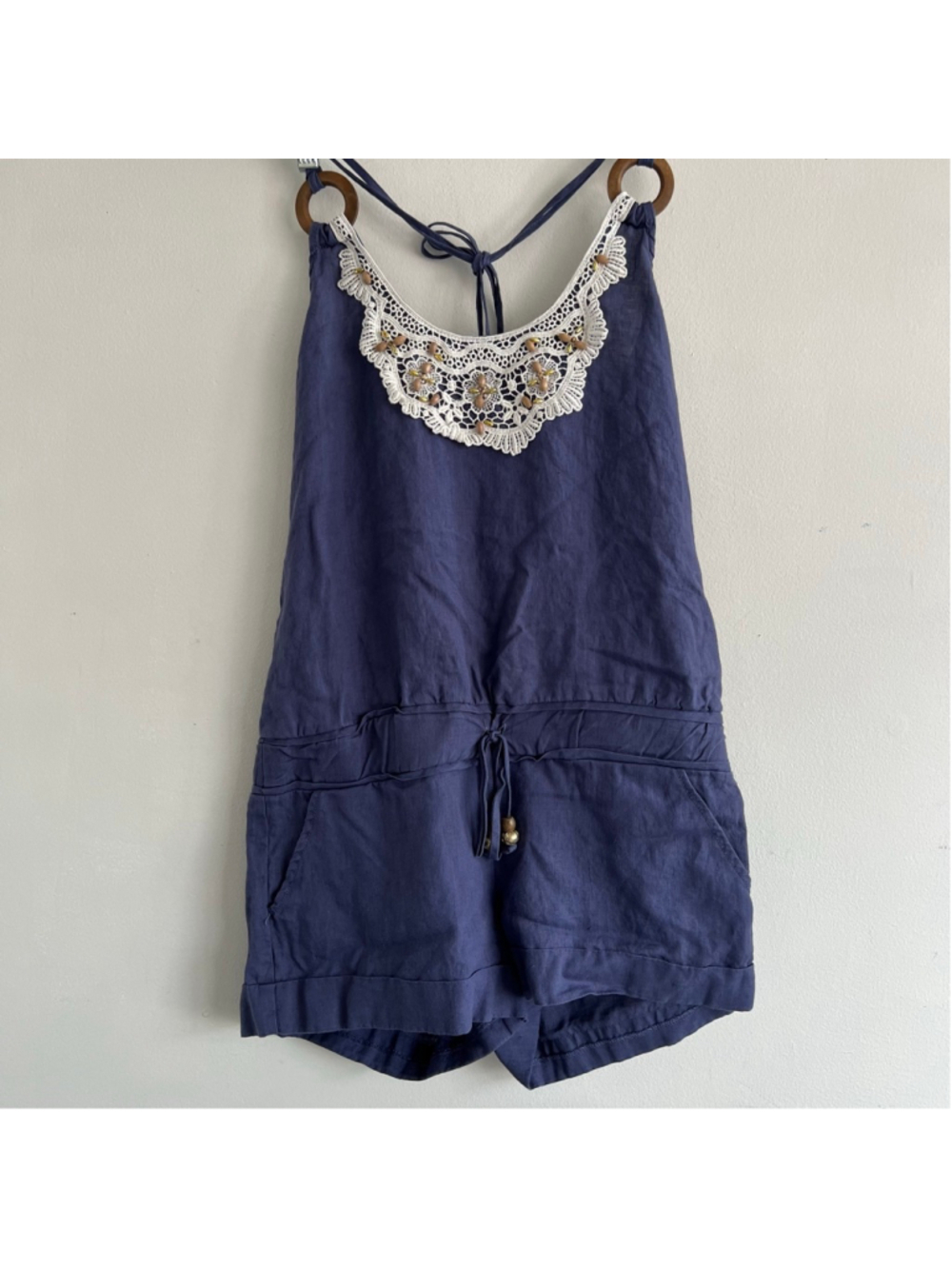 Blue Romper with White Lace Detail S
